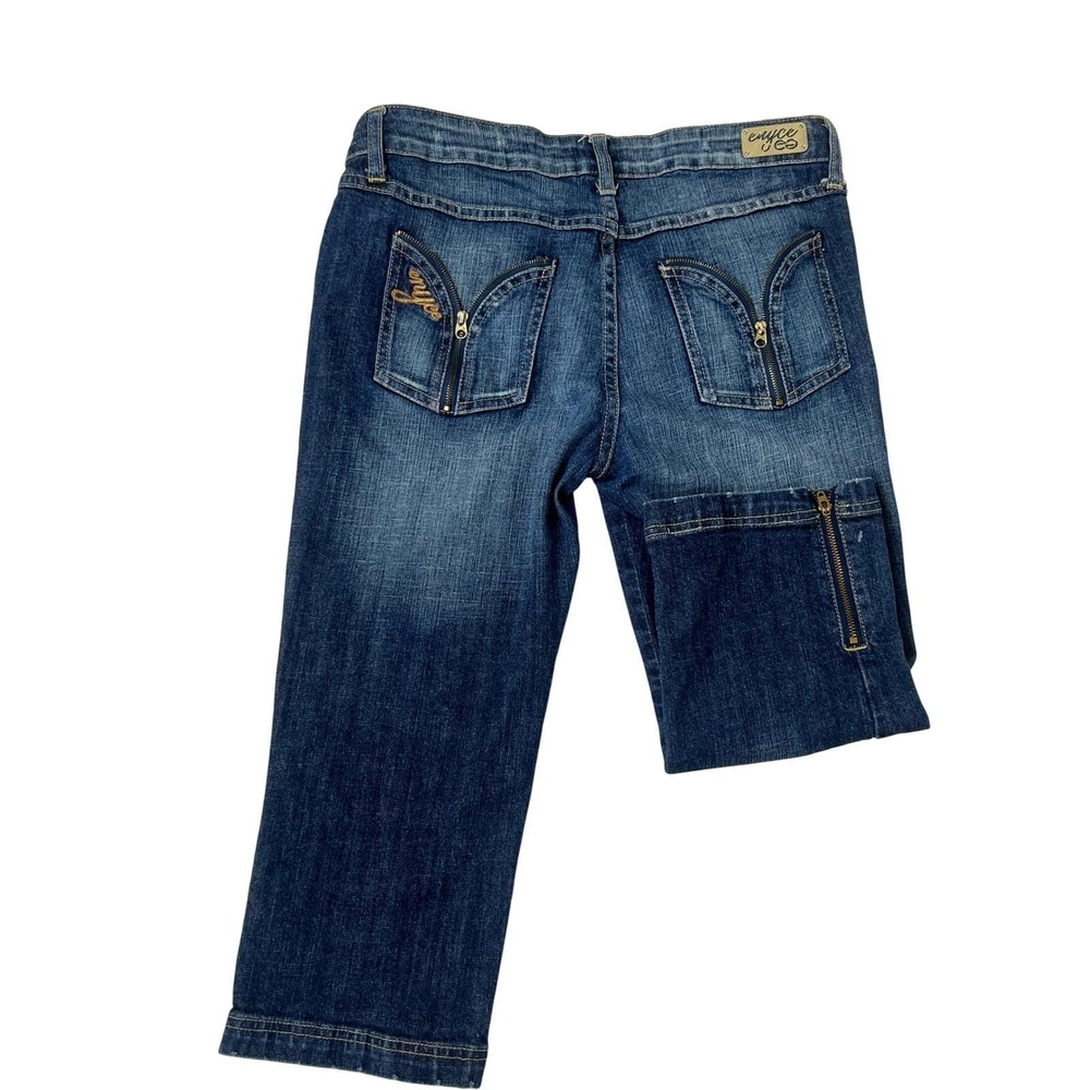 Enyce Womens Y2K Pedal Pusher Denim Jeans Medium Wash Zipper Pockets Size 7